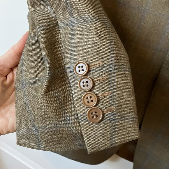 Harry Rosen Canali Wool Blazer Mens 50 Tan Plaid Neutral Check Made Italy - Picture 4 of 13